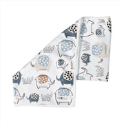Baby Blanket - Edward the Ellie in white with quirky blue, beige and black elephant print