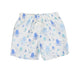 Children's shorts with blue octopus pattern on a white background