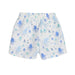 Back view of Children's shorts with blue octopus pattern on a white background 