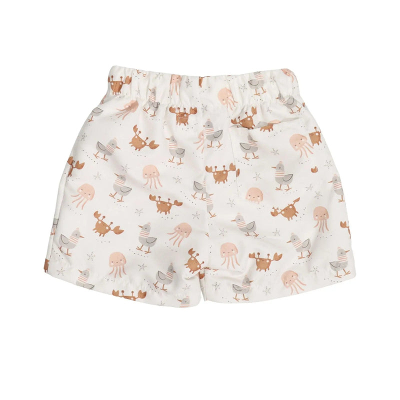Neutral crab and seagull baby board shorts