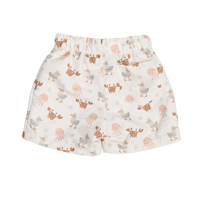 Neutral crab and seagull baby board shorts