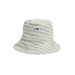 Reversible bucket hat showing green and white stripe design for babies and toddlers.