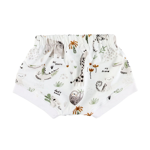 Shorts with a jungle animal pattern on a white background