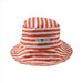 Bucket hat in red and white stripes.