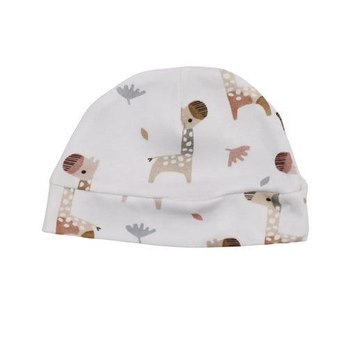 Classic Beanie– Kameelperd cotton baby beanie with giraffe and leaf print in soft neutral tones