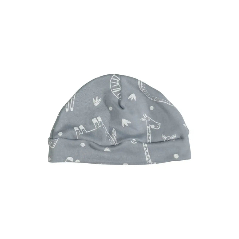 Classic Beanies – Savannah Line cotton baby beanie with line-drawn safari animal print in soft grey tones