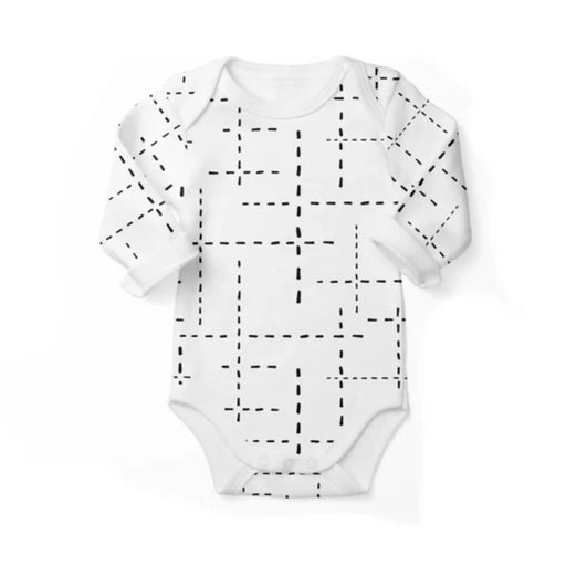 CLASSIC ONESIE - LS - WHITE WITH BLACK DASH LINES BABAFISHEES