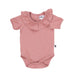 Blush pink short sleeve frilly neck baby onesie