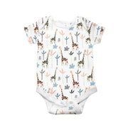 Classic Onesie short sleeve baby onesie in Giraffe print with giraffes and pastel leaves on a white background