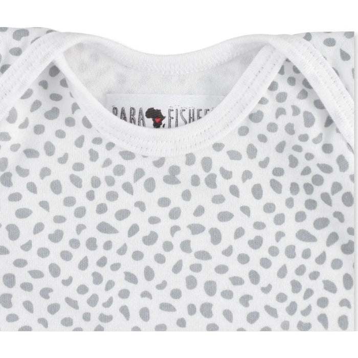 Close up of CLASSIC ONESIE short sleeves in white with grey splots