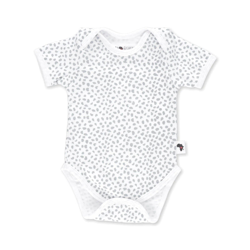 Classic Onesie short sleeve baby onesie in Green Splots print with small green splots on a white background