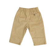 Back view of Corduroy Pants in Beige with adjustable waistband and back pocket button detail.