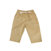 Corduroy Pants in Beige with adjustable waistband and back pocket button detail.