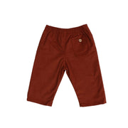 Corduroy Pants in Rust with adjustable waistband and back pocket button detail