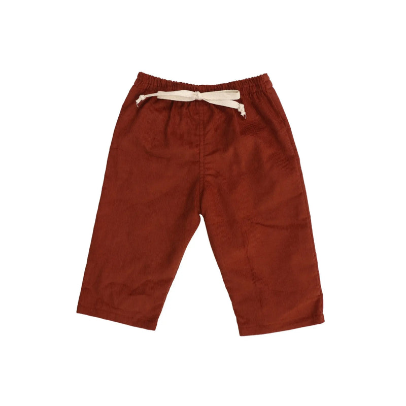 Corduroy Pants in Rust with adjustable waistband.