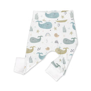 CUFF PANTS - WHALES ON WHITE BABA FISHEES