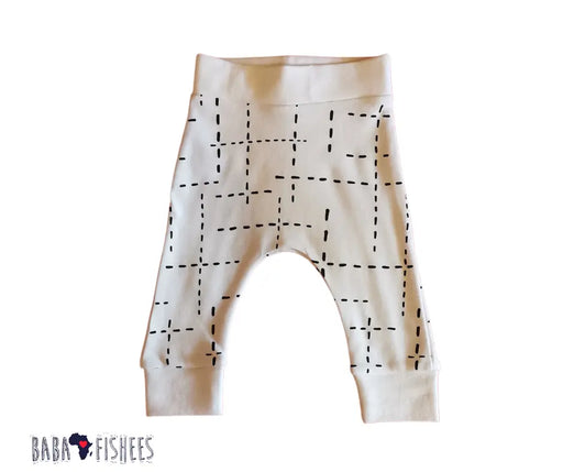 CUFF PANTS - WHITE WITH BLACK DASHLINES BABAFISHEES