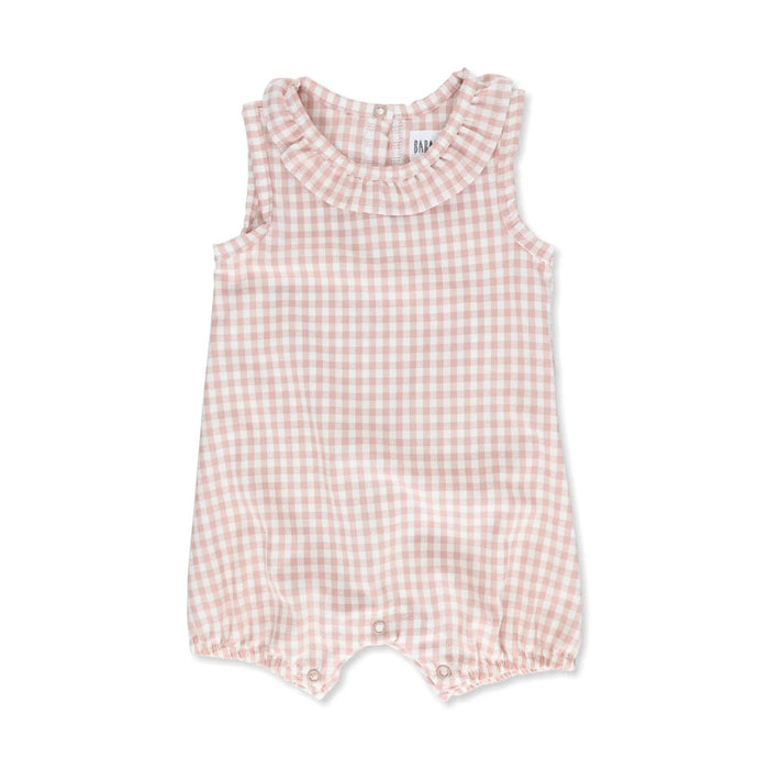 FRILLY NECK ROMPER - GINGHAM BABAFISHEES