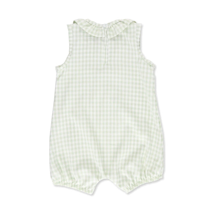 FRILLY NECK ROMPER - GINGHAM PINK BABAFISHEES