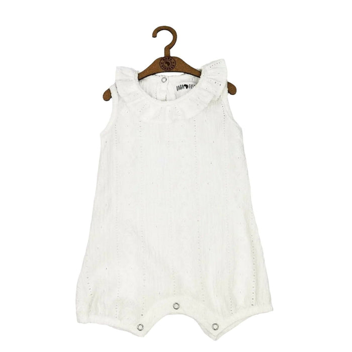 FRILLY NECK ROMPER - LACY MILK Baba Fishees