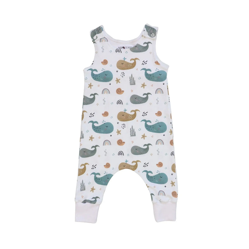 HAREM ROMPER - WHALES ON WHITE BABA FISHEES