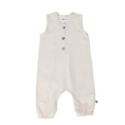 Oatmeal linen–cotton baby romper with coconut buttons – Baba Fishees