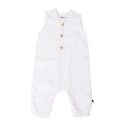 White linen–cotton baby romper with coconut buttons – Baba Fishees