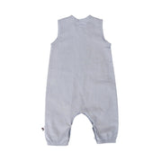 Back view of HENLEY ROMPER - LINEN/COTTON French Blue BABA FISHEES