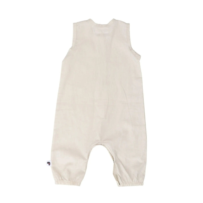 Back View of HENLEY ROMPER - LINEN/COTTON Oatmeal  BABA FISHEES