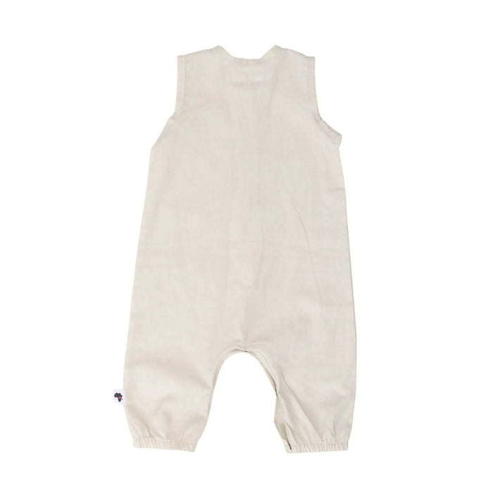 Back View of HENLEY ROMPER - LINEN/COTTON Oatmeal  BABA FISHEES