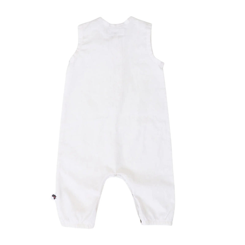 Back View of HENLEY ROMPER - LINEN/COTTON White  BABA FISHEES