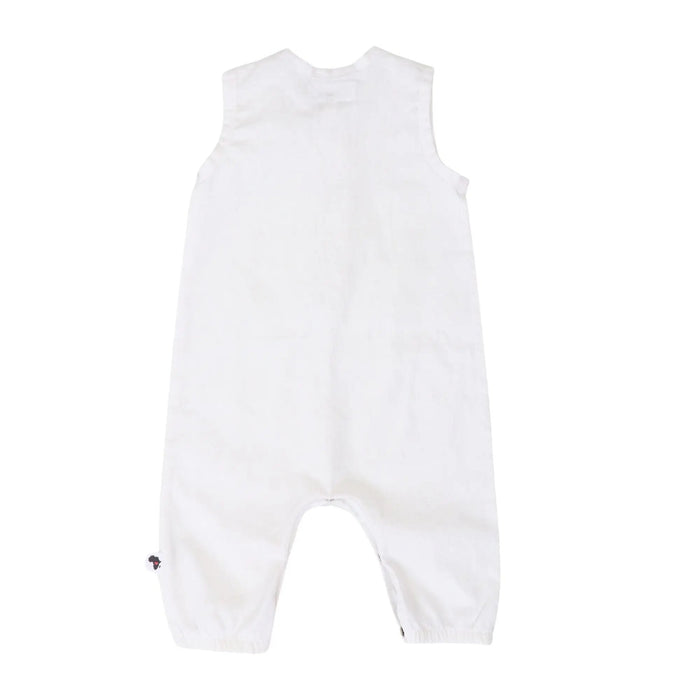 Back View of HENLEY ROMPER - LINEN/COTTON White  BABA FISHEES
