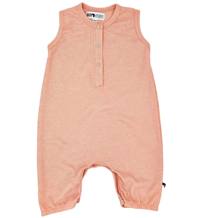 HENLEY ROMPER - PINK WAFFLE BABAFISHEES