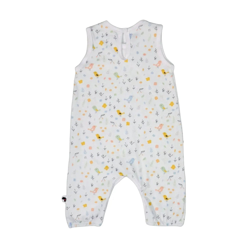 Henley Romper – a Sleeveless baby romper with pastel bird pattern