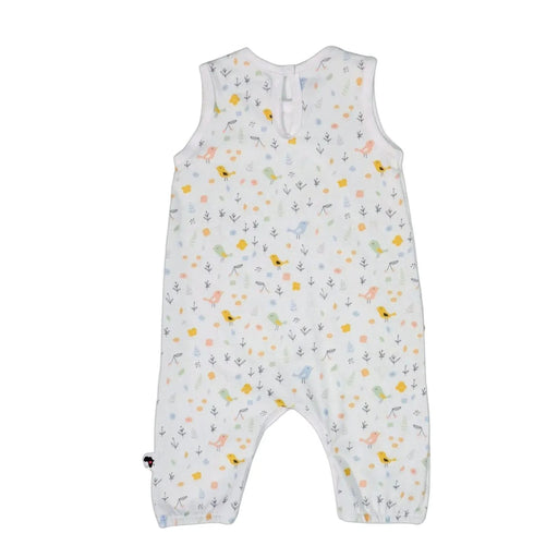 Henley Romper – a Sleeveless baby romper with pastel bird pattern