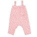 Front view of Pink ditsy floral baby jumpsuit made from rayon viscose with straps and pockets – Baba Fishees