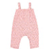 Back view of Pink ditsy floral baby jumpsuit made from rayon viscose with straps and pockets – Baba Fishees