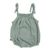 Back of Lola Romper waffle weave in Sage green baby romper with tie straps and bubble fit – Baba Fishees