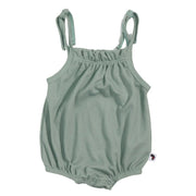 Lola Romper waffle weave in Sage green baby romper with tie straps and bubble fit – Baba Fishees