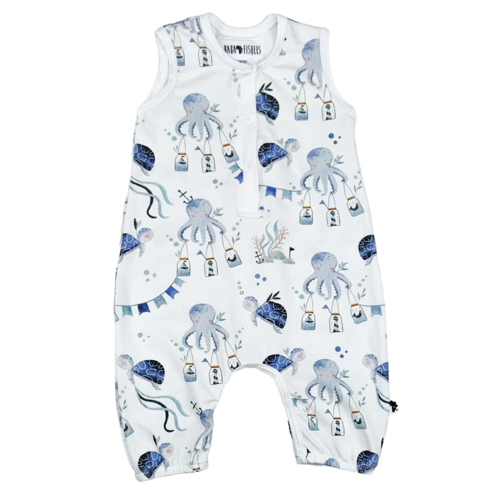 Henley Romper featuring our adorable Otto the Octopus design, crafted from 95/5 cotton blend for unmatched softness. Stretchy fabric ensures easy and comfortable dressing