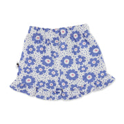Back view of White frilly shorts, part of a set featuring a vibrant blue floral print from BabaFishees