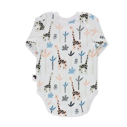 Back View of a Long Sleeve Tee Shirt Onesie with a Giraffe print|Baba Fishees