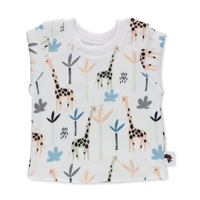 Close up of a Long Sleeve Tee Shirt Onesie with a Giraffe print|Baba Fishees