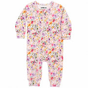 Adapt Romper in Floral Fantasy print with long sleeves, front zip opening, enclosed feet and soft pastel floral design