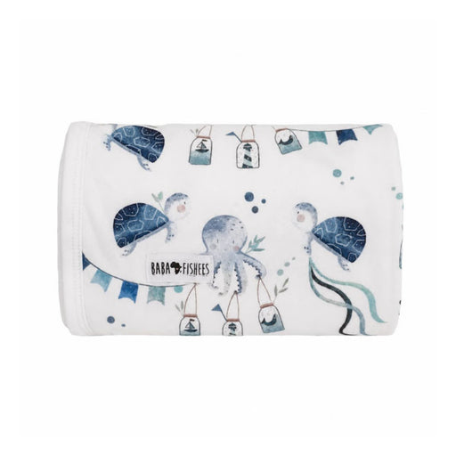 Baby Blanket in Otto the Octopus print with octopus, turtles, bunting and ocean-themed details