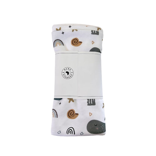 Baby Blanket - Whales on White packaged white cotton baby blanket with whale print