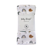 Baby Blanket - Whales on White white cotton baby blanket with colourful whale print and Baba Fishees label