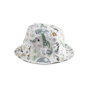 Bucket Hat  - African Plains in safari animal print with striped reverse in cotton twill with toggle