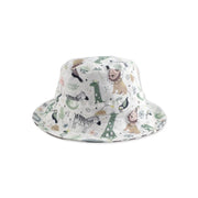 Bucket Hat  - African Plains in safari animal print with striped reverse in cotton twill
