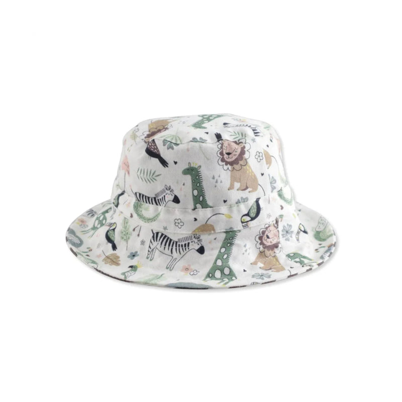 Bucket Hat  - African Plains in safari animal print with striped reverse in cotton twill